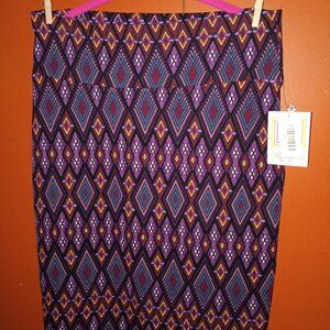 LulaRoe Skirt Womens Size L purple Diamond Print Stretch Bodycon Pencil Pull On